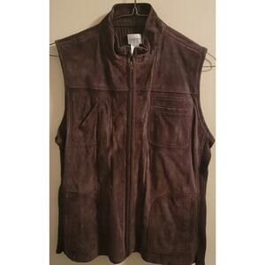 Chico's Women Suede Sweater Vest Sz 3 Brown Pockets Full Zip Lightweight